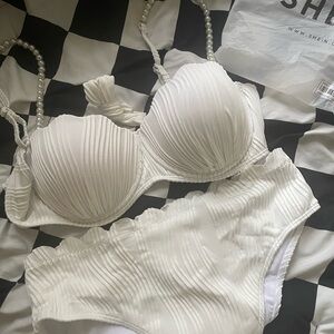 SHEIN Elegant White mermaid Bikini set with Pearls (Brand New) Large
